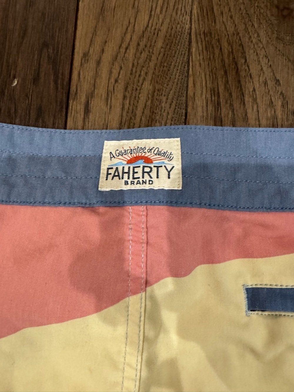 Faherty Pastel Sunrise Board Shorts in Yellow, Pink & Blue - Picture 3 of 3